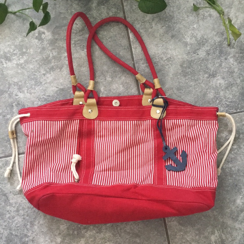 Red striped Nautical Shoulder Bag